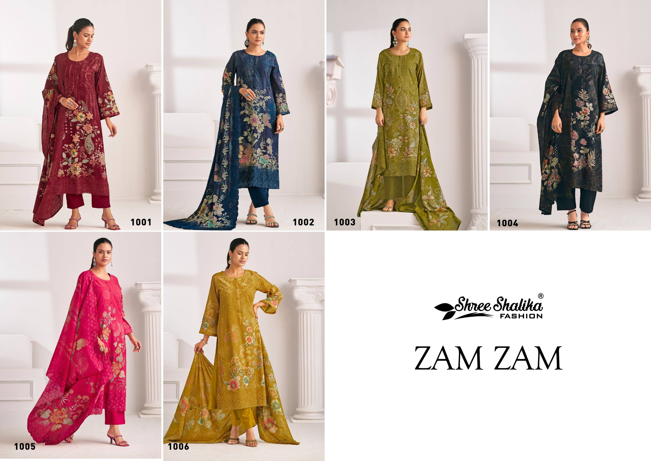 Zam zam by shree shalika 1001 To 1008 Designer Festive Suits Collection Beautiful Stylish Fancy Colorful Party Wear & Occasional Wear EMBROIDERED cotton lawn Dresses At Wholesale Price